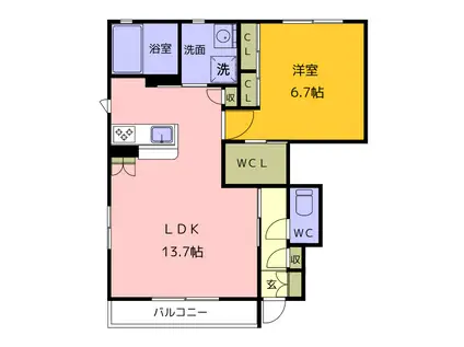 アムール2 C棟(1LDK/1階)の間取り写真