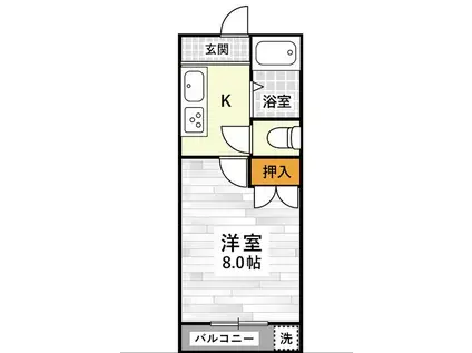 熊本市中央区黒髪7丁目(1K/3階)の間取り写真