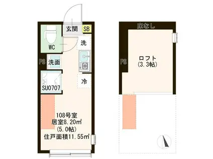 ハーモニーテラス亀戸II(ワンルーム/1階)の間取り写真