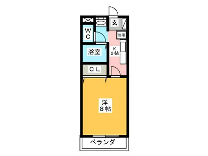 ヴィラロッソ(1K/2階)の間取り写真