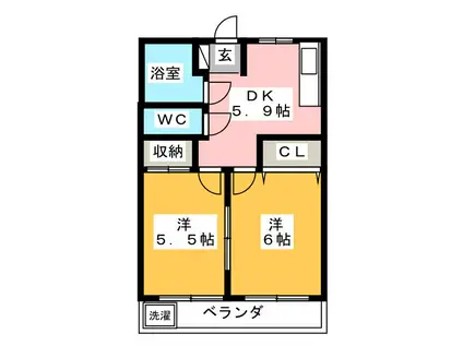 コーポクリハラ(2DK/2階)の間取り写真