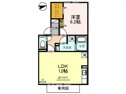 ラ・ピュールメゾン A棟(1LDK/1階)の間取り写真