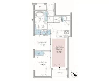 アーバネックス文京小石川(2LDK/4階)の間取り写真