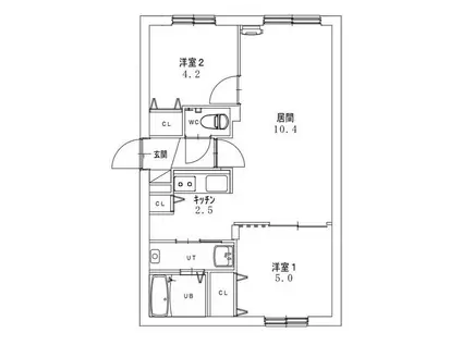 ウィリデ トレース(2LDK/1階)の間取り写真