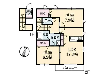 シャーメゾン ヴィラ(2LDK/2階)の間取り写真