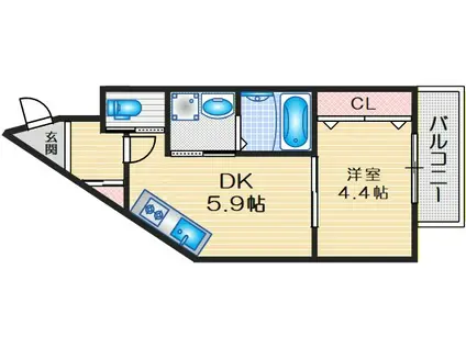 KORE・YIELD千里丘(1DK/2階)の間取り写真