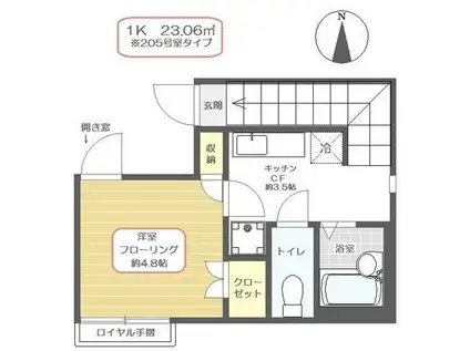 ヒカリオ(1K/2階)の間取り写真