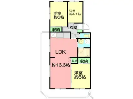 テレパレス辻堂西海岸A(3LDK/1階)の間取り写真