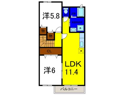 スピリット参番館(2LDK/2階)の間取り写真
