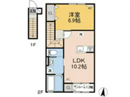 SOLTGLASS(1SLDK/2階)の間取り写真