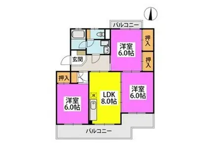 ビレッジ都府楼II(3DK/4階)の間取り写真