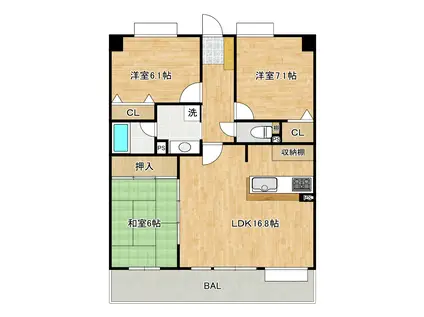 エバーライフ・リオ筑紫野II(3LDK/4階)の間取り写真