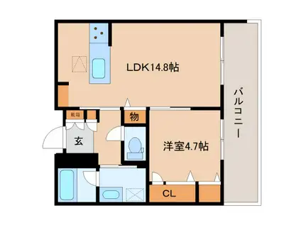 ジェイエイチエスプレミア西大寺(1LDK/1階)の間取り写真