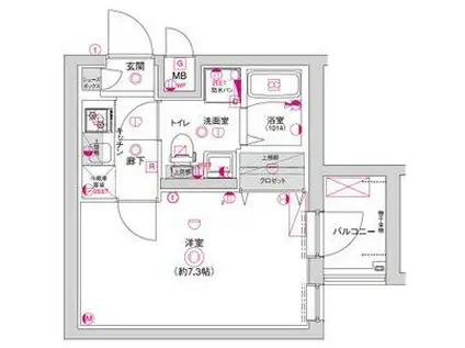 D.CLAREST CREST TAPP 二条(1K/2階)の間取り写真