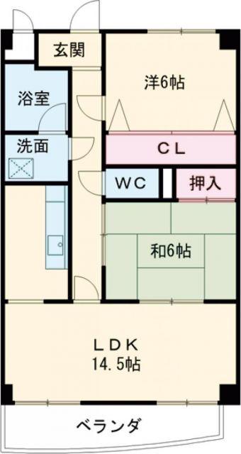 美鈴マンション宮脇(2LDK/4階)の間取り写真