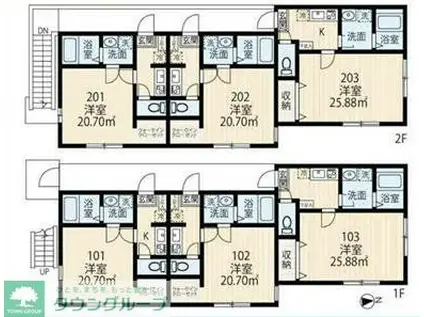 アベニール三ツ沢中町 B棟(1K/2階)の間取り写真