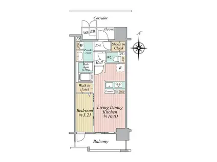 シエリア天満橋(1LDK/2階)の間取り写真