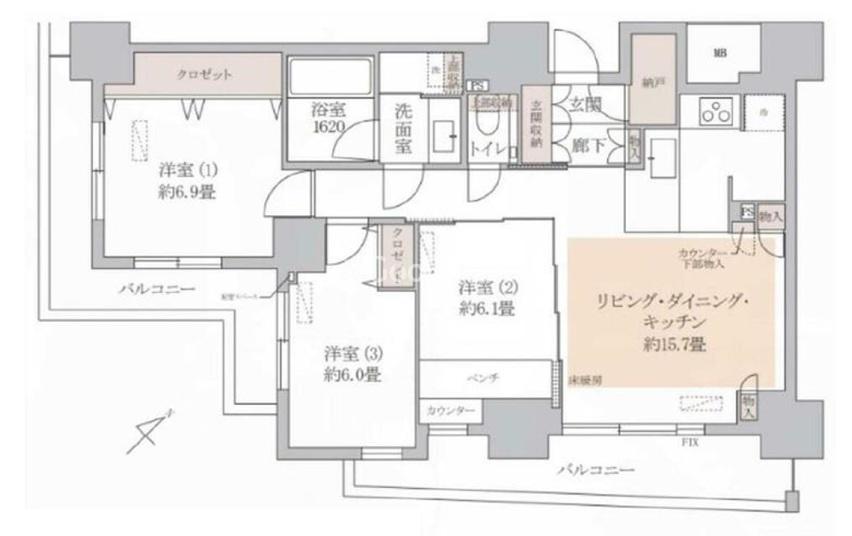 レフィール築地レジデンス(3LDK/8階)の間取り写真