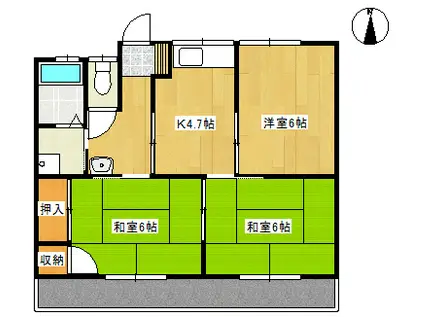 サンハイツ古城(3K/2階)の間取り写真
