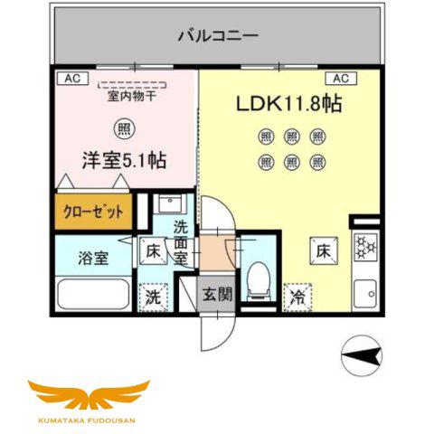 アクアフェリーチェ B棟(1LDK/1階)の間取り写真