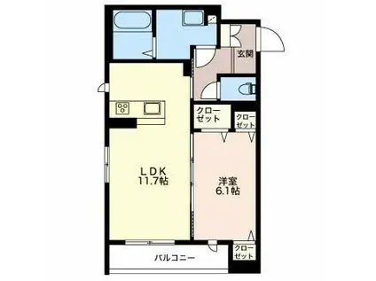 富山地鉄不二越上滝 栄町駅(富山) 徒歩9分 3階建 築7年(1LDK/1階)の間取り写真