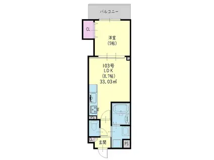 クリエオーレ大庄北(1LDK/1階)の間取り写真