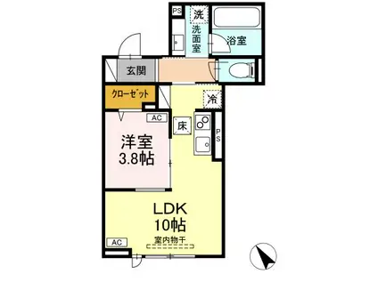 ディープレシャス立川高松町(1LDK/1階)の間取り写真