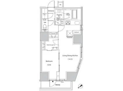 ザ・パークハビオ市ヶ谷(1LDK/12階)の間取り写真