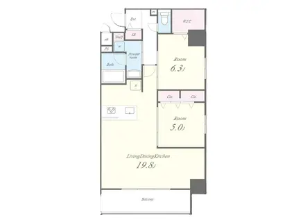 グラン クレイエル 両国(2LDK/5階)の間取り写真