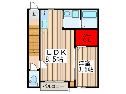 ヴィレッティーナ大和田(1LDK/2階)の間取り写真