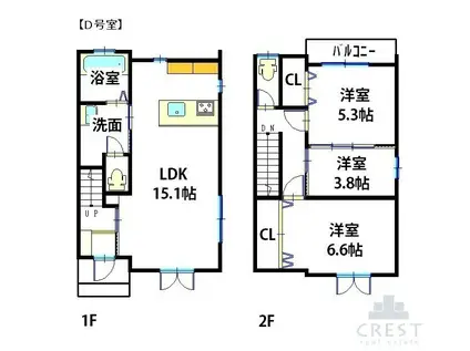 メゾンクレスト西新涯I(3LDK/1階)の間取り写真