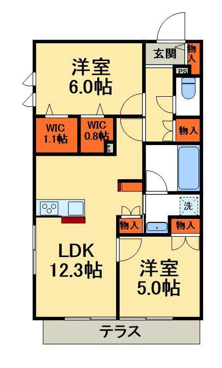 グランメールII(2LDK/1階)の間取り写真