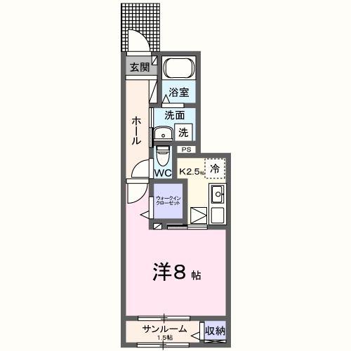 サンプリズムII(1K/1階)の間取り写真