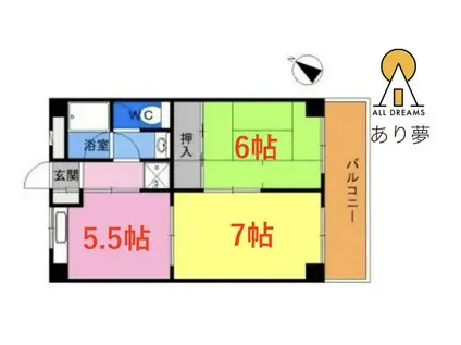 サザンフォレスト山手(2DK/2階)の間取り写真
