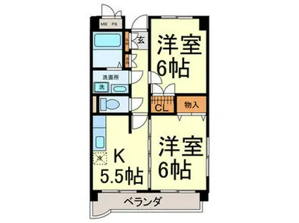 ヴァンコーポ大赤見(2K/2階)の間取り写真