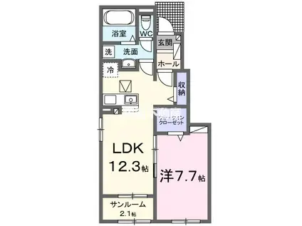 ソレイユ西原 1(1LDK/1階)の間取り写真