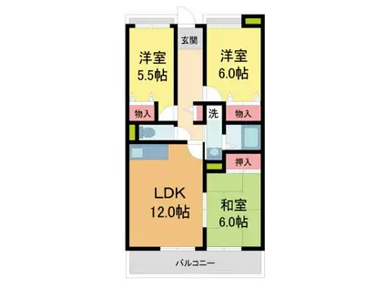 クレセール弐番館(3LDK/3階)の間取り写真
