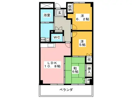 フラワーヒル小田原(3LDK/3階)の間取り写真