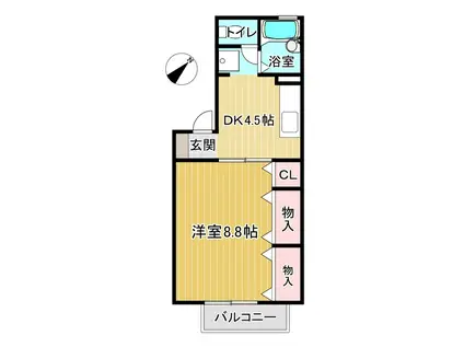 グリーンハイム2(1DK/2階)の間取り写真