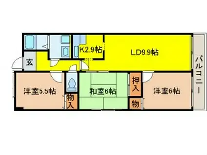 アネックス太子堂(3LDK/3階)の間取り写真