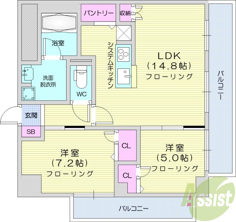 IS二十人町(2LDK/8階)の間取り写真