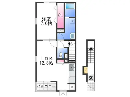 カーサ・カルムII(1LDK/2階)の間取り写真