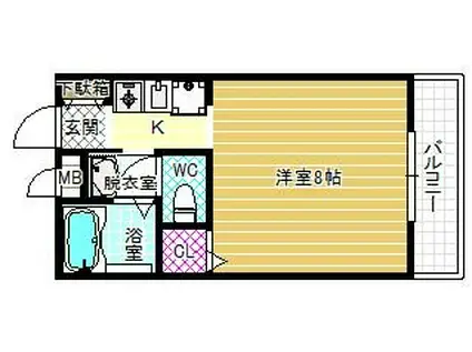 ヴィラ・ソレイユB棟(1K/2階)の間取り写真