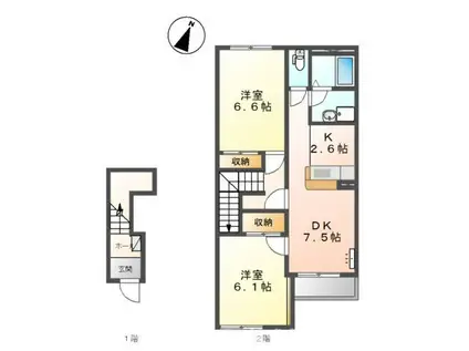 アルシオーネ 壱番館(2LDK/2階)の間取り写真
