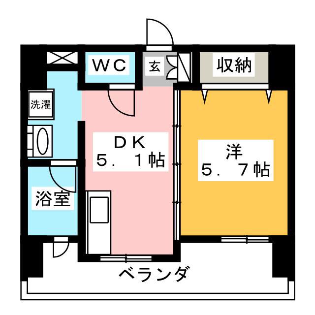 グランデュールマンション(1DK/6階)の間取り写真