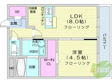 ウィステリア八幡(1LDK/1階)の間取り写真