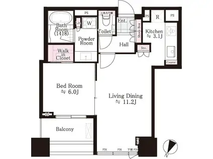 シティタワー有明(1LDK/6階)の間取り写真