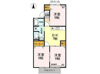 トゥインクルK B棟(3DK/2階)の間取り写真