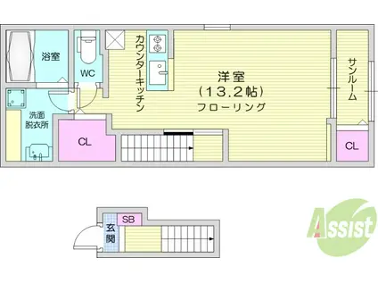 マイグラン楓(ワンルーム/2階)の間取り写真