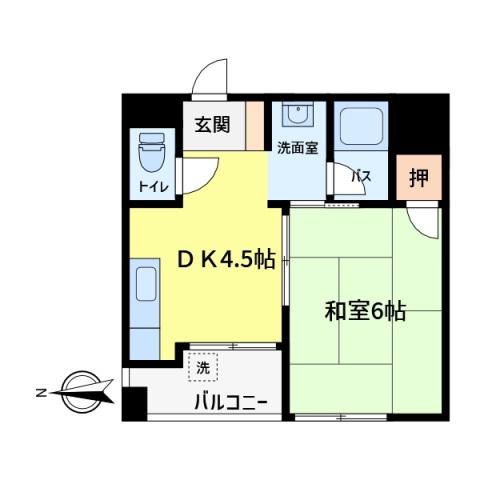 第二唐松ハイツリー(1DK/3階)の間取り写真